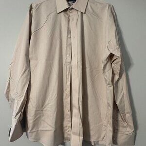 Chaps Slim Fit Stretch Collar Dress Shirt 17.5 36/37 Beige Tan